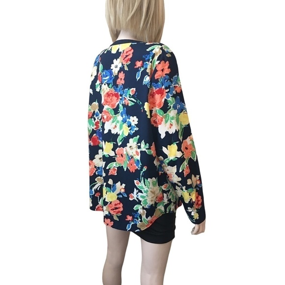Ralph Lauren Blouse Top Shirt Plunge Neck Tunic Tank Long Sleeve Vivid Floral - Picture 7 of 13